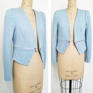 Philosophy Womens Baby Blue Moto Ponte Open Front Zipper Blazer Stretch Jacket S